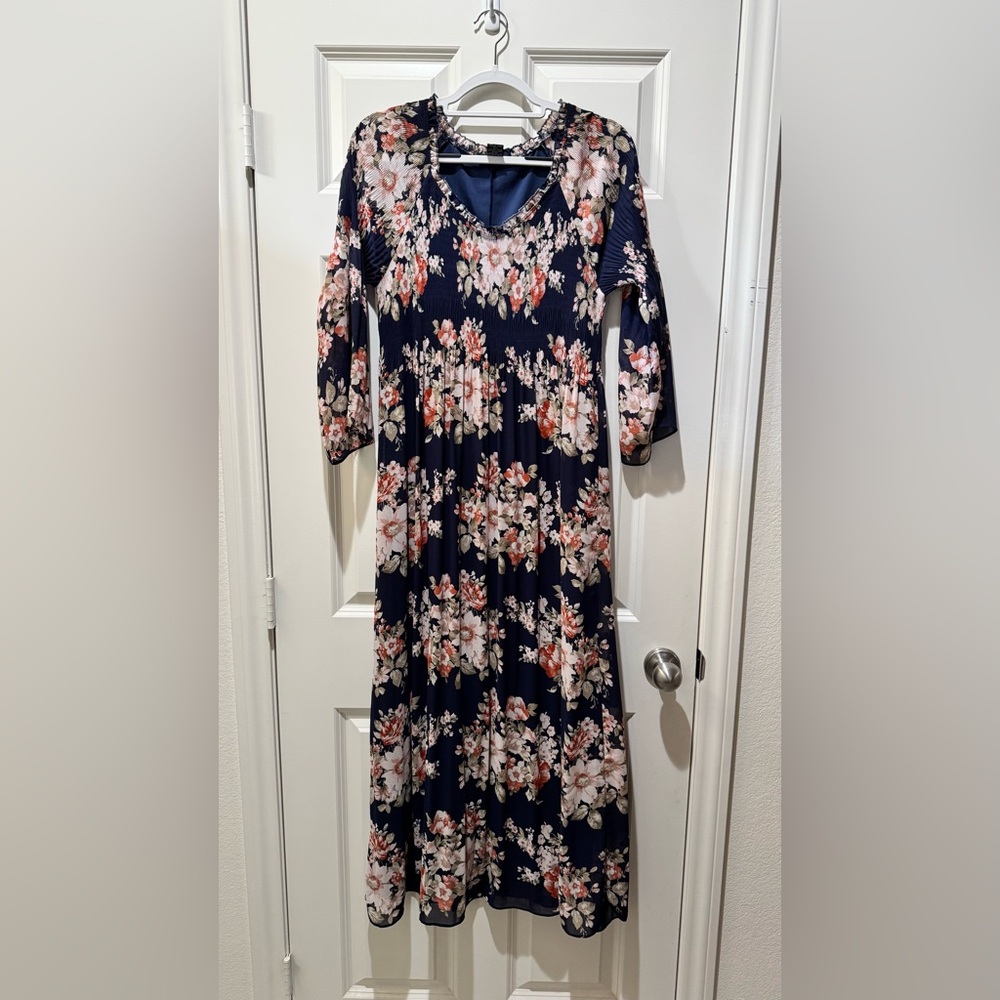 Robert Louis Floral Navy Long Dress - Size S